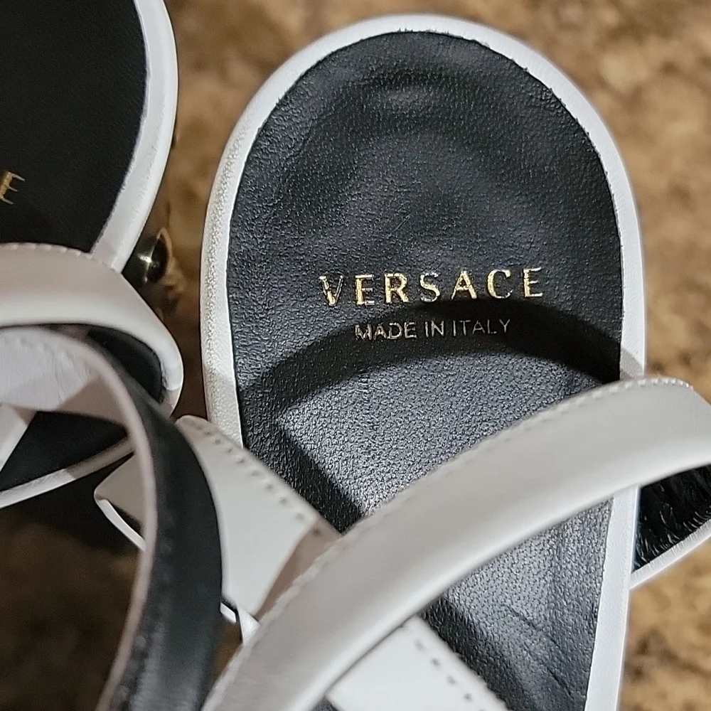 Versace Medusa Studded White Leather Platform Sandals